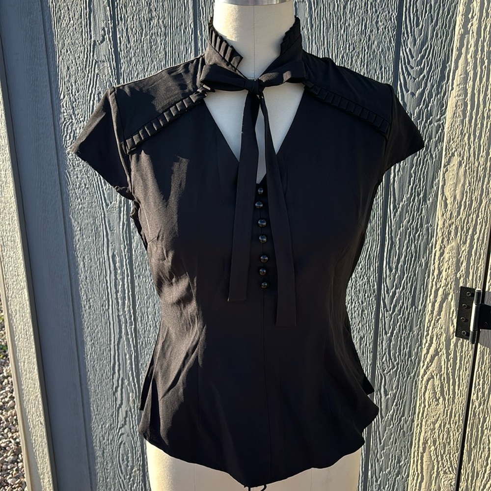 Black chic star blouse with neck tie